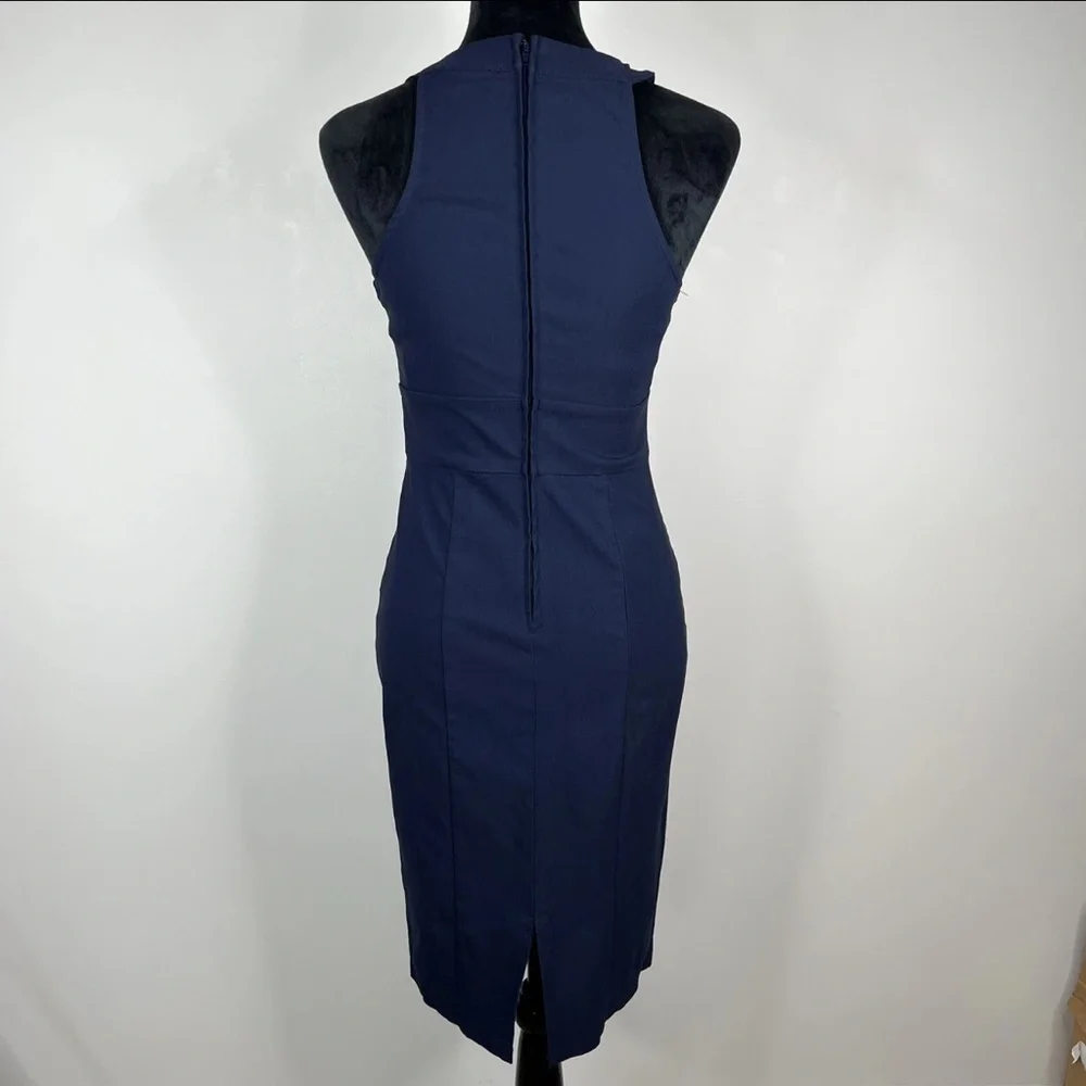 Trixxi Womens Stretchy Bodycon Dress Womens Size 7 Navy Strappy Neck Zip Closure